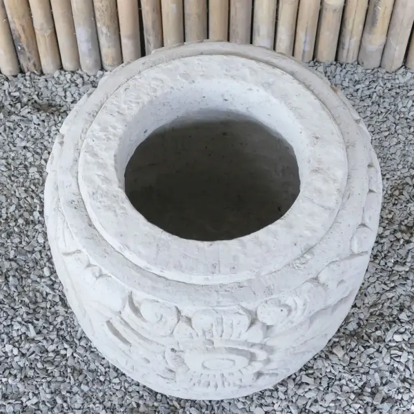 Product image 2 of the product “Balinese style high round pot, with carving - 55cm Dia., 60cm Height, Taro sand ”